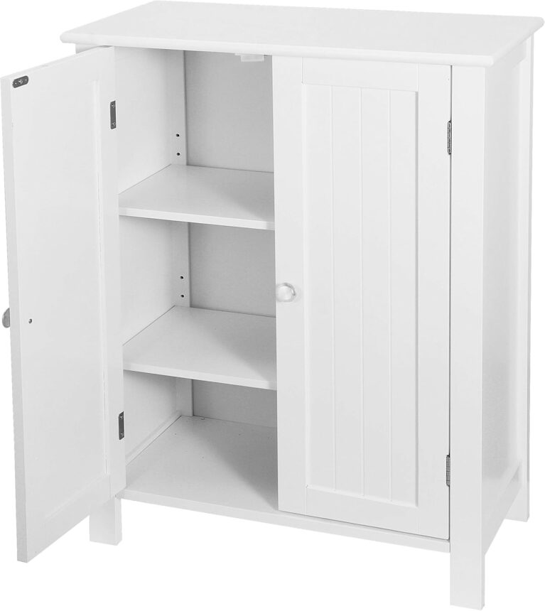 SUPER DEAL Modern Bathroom Floor Storage Cabinet with Adjustable Shelf and Double Door Rust Proof, Living Room Modern Home Furniture Storage Organizer Cabinet