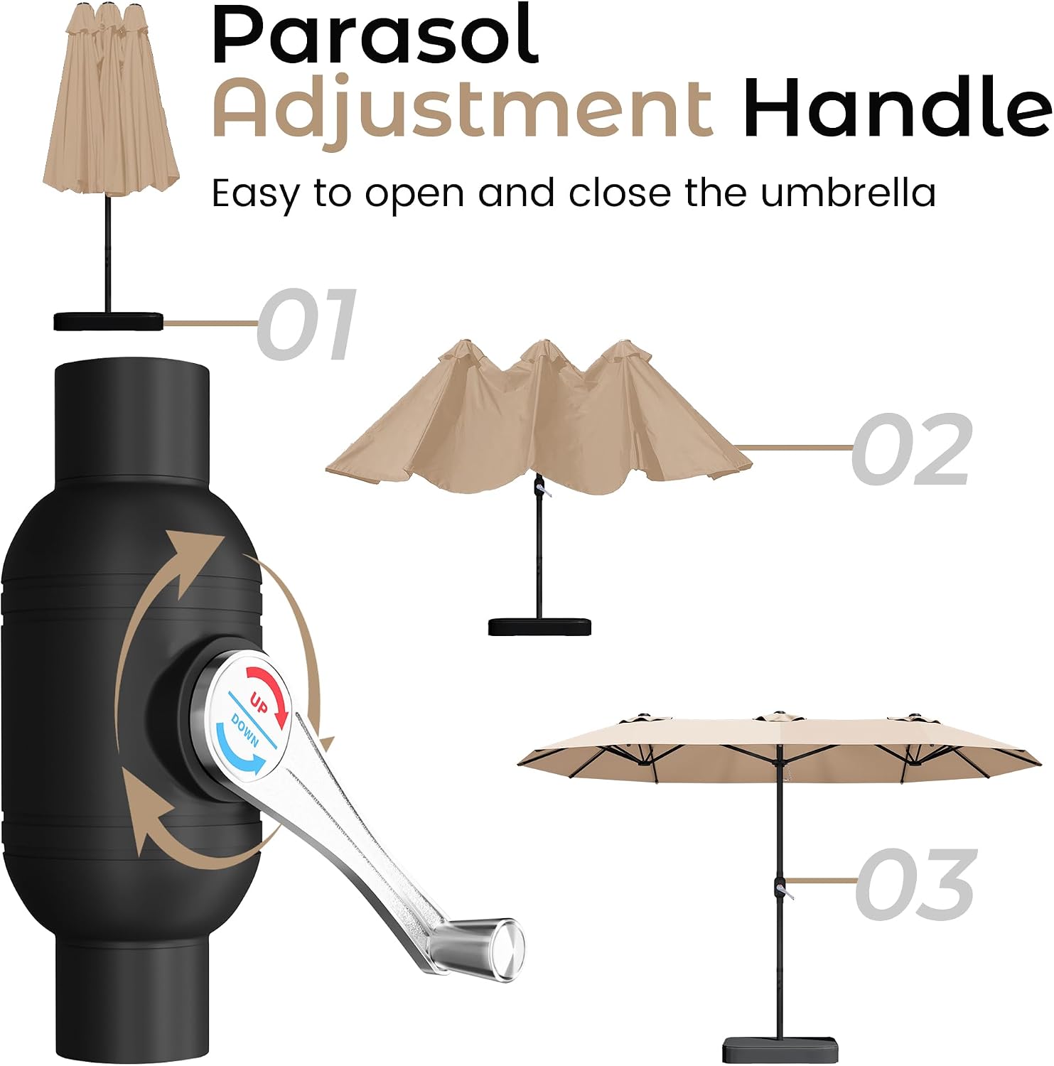 15ft Patio Umbrella with Base,Large Double-Sided Rectangular Umbrella,Beige - Image 8