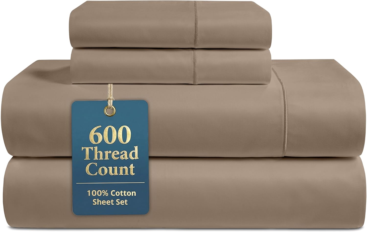 600TC 100% Long-Staple Cotton King Sheets - Smooth Sateen Weave, Taupe