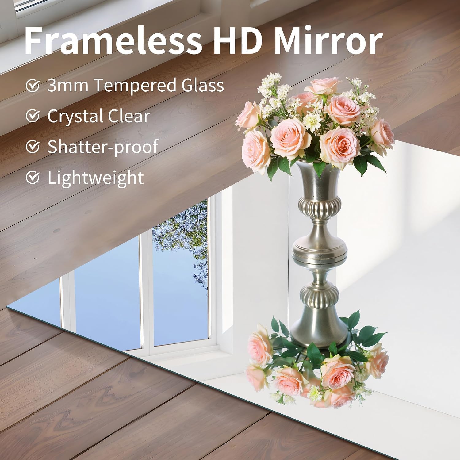 CILIBER Frameless Mirror, 24x36 Rectangle Bathroom Vanity Mirror with Polished Edge, 3mm Tempered Glass, Wall Mounted Horizontally or Vertically for Bathroom Over Sink, Bedroom, Living Room - Image 4