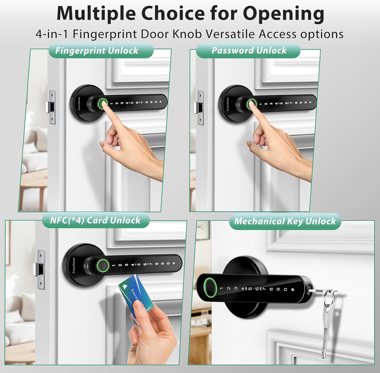 Fingerprint Door Lock Biometric Door Knob with Keypad Keyless Entry, Door Locks for Bedrooms, Home Hotel Office Apartment Black - Image 2