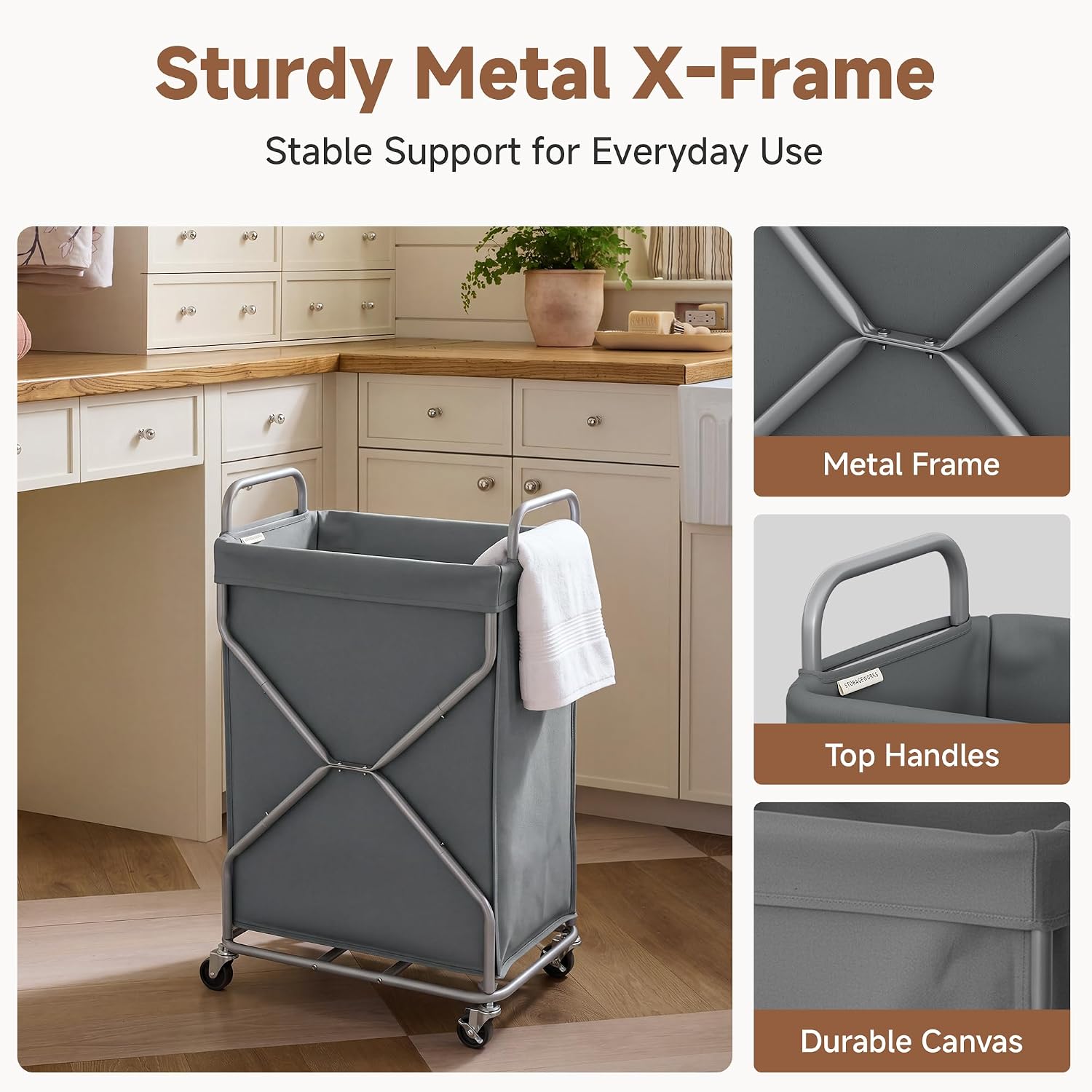 StorageWorks Laundry Basket, Rolling Hamper with Removable Bag, Grey, 120L - Image 6