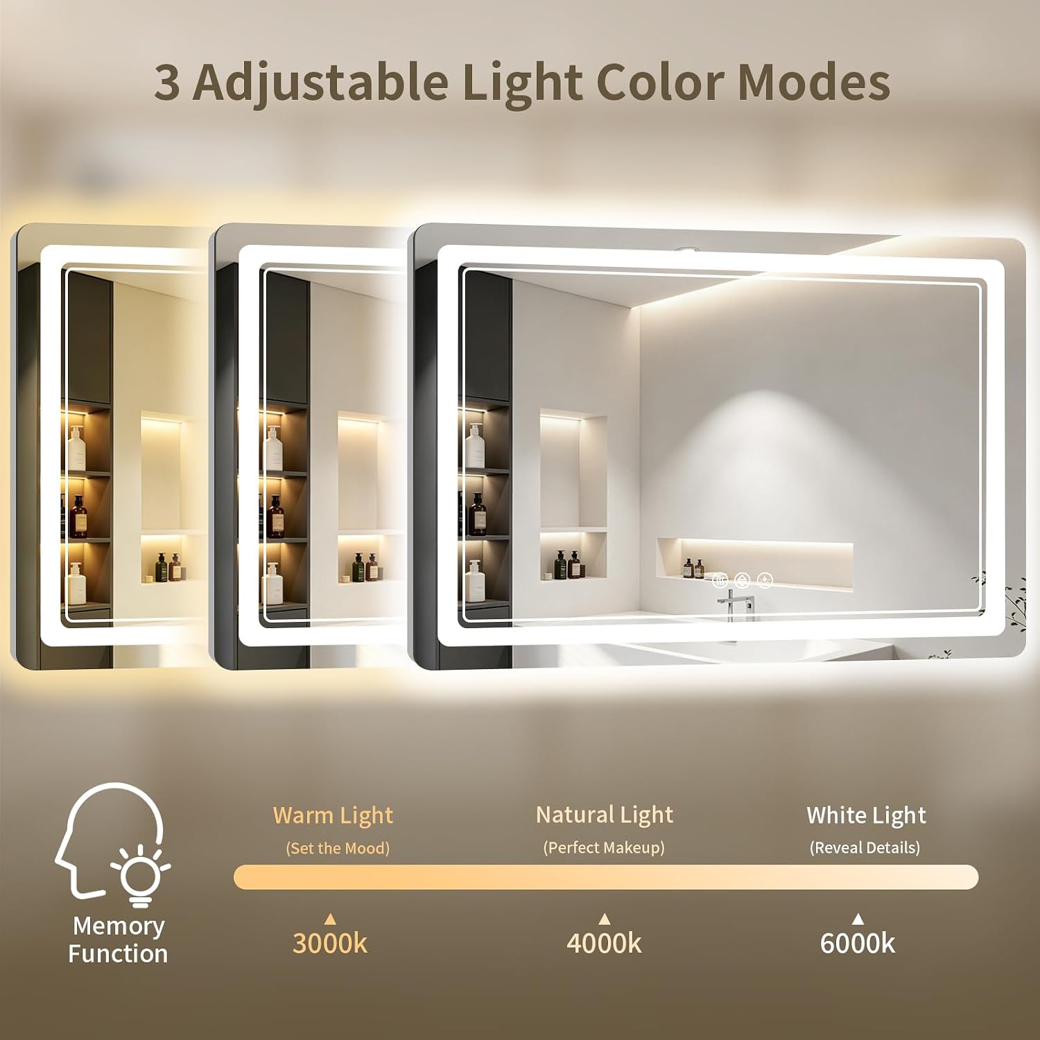 24"x48" LED Bathroom Mirror with Lights, Backlit + Front Lit, Anti-Fog, Lighted Bathroom Mirror for Wall, HD Shatterproof Tempered Glass, Dimmable, Memory Function (Horizontal/Vertical) - Image 7