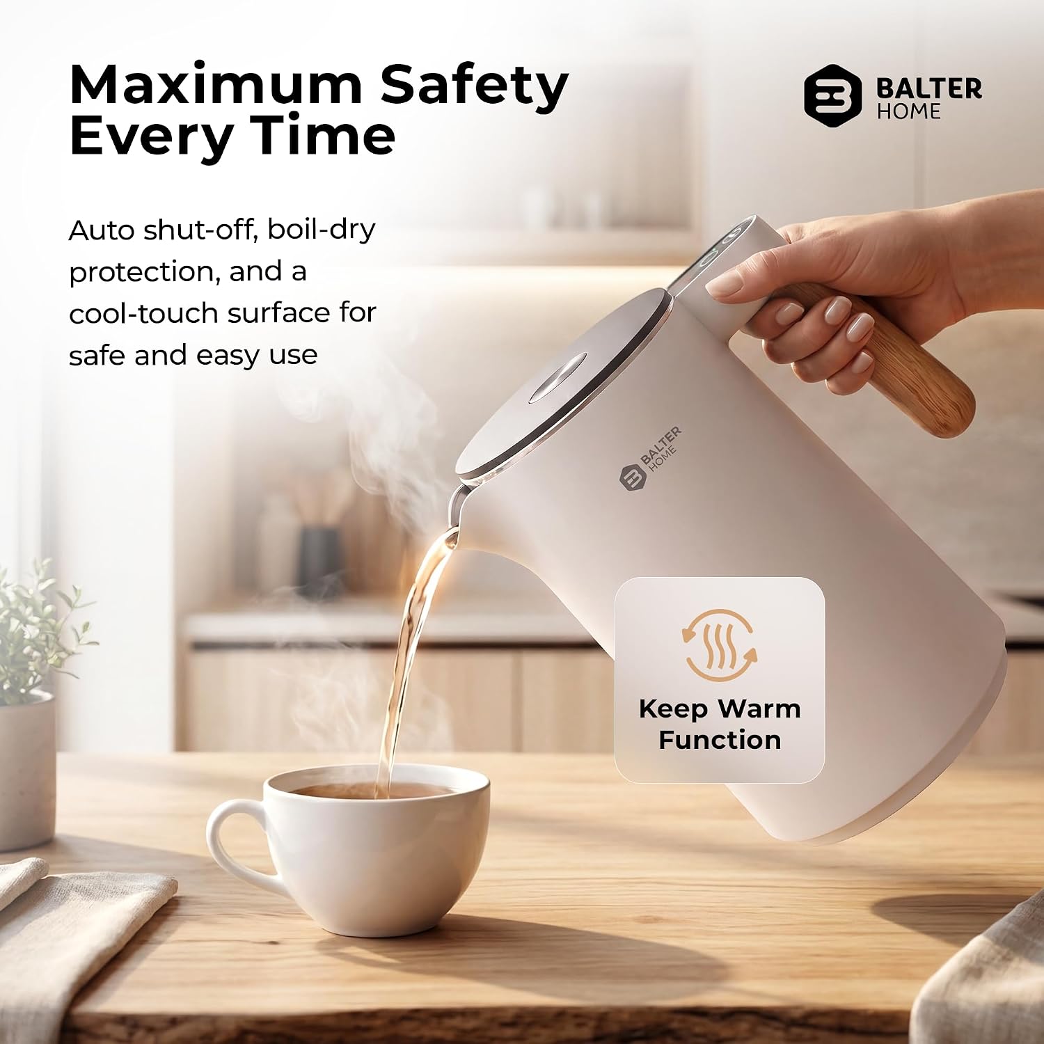 BALTER Electric Kettle with Temperature control, 113 °F – 212 °F, Tea pot, Stainless steel, double wall water kettle, BPA-free, quiet tea kettle, 1.5 L, 2200 W, White - Image 7