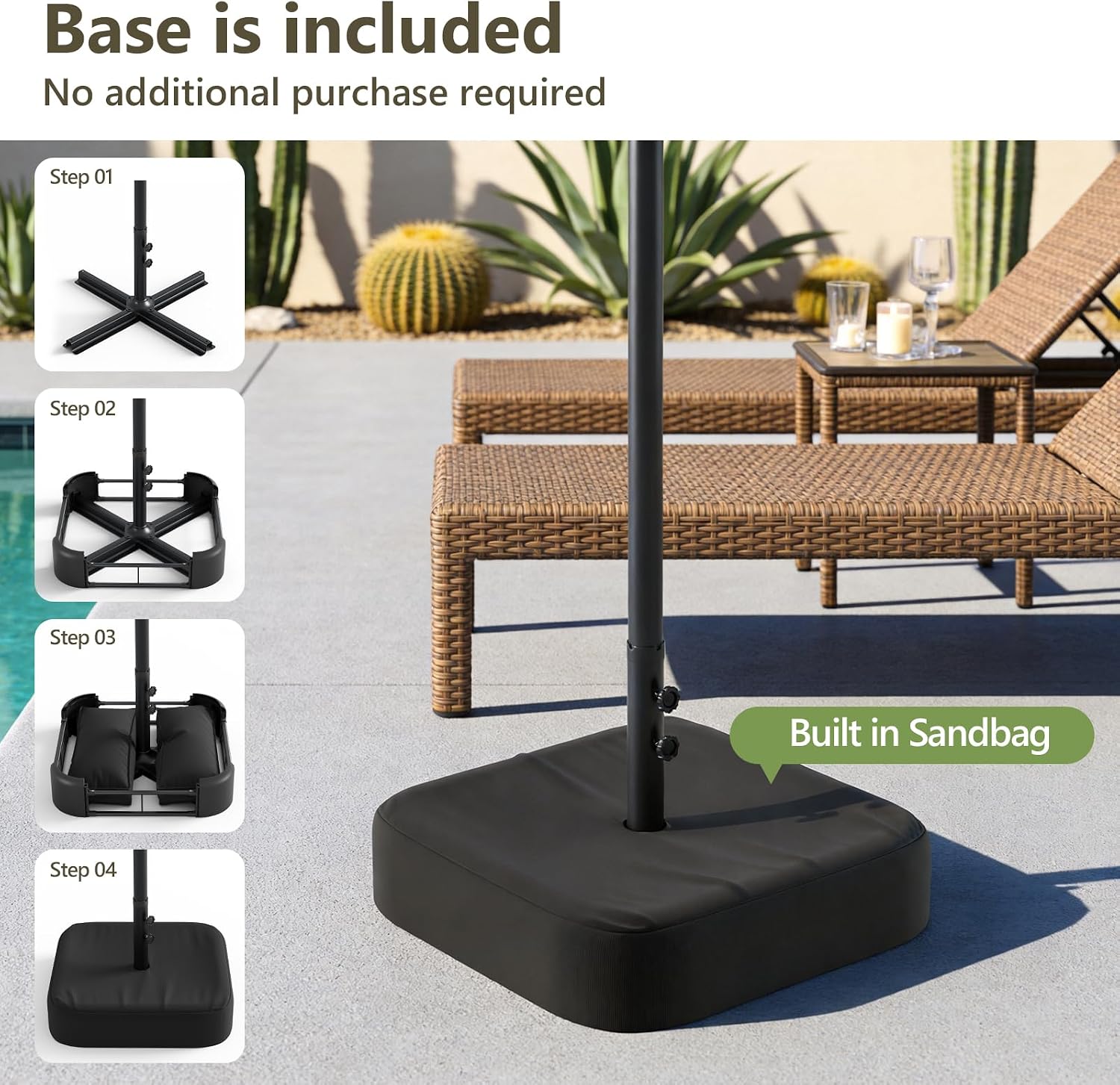 15FT Patio Umbrella, Double-Sided Outdoor Umbrella with base included, Large Standing Umbrella with Crank Handle & Ventilation, Rectangular patio umbrella for Pool, Backyard, Deck, Lawn & Beach - Image 5