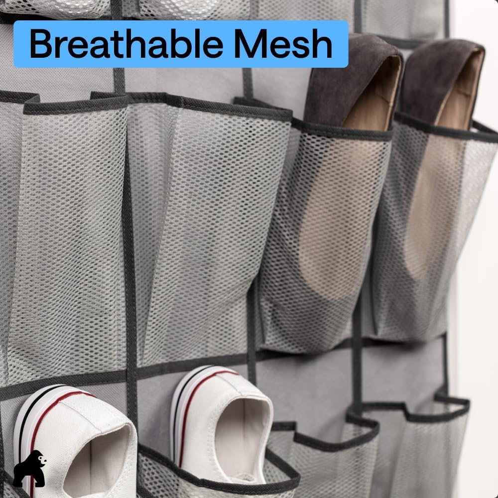 GORILLA GRIP Over the Door Shoe Organizer, 24 Large Pockets, Gray - Image 5