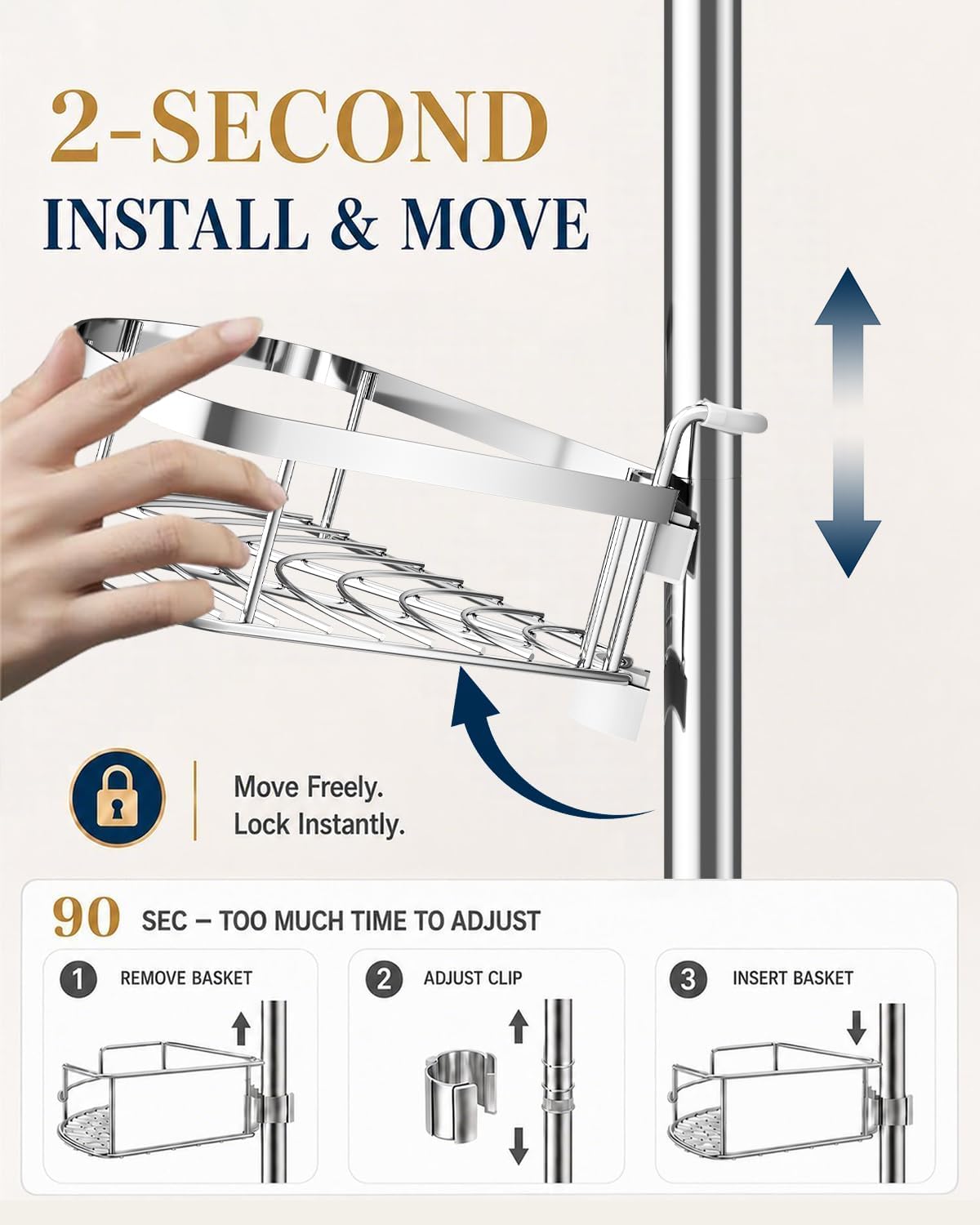 SEIRIONE Rustproof Corner Shower Caddy Tension Pole for Bathroom Organizers - Image 2