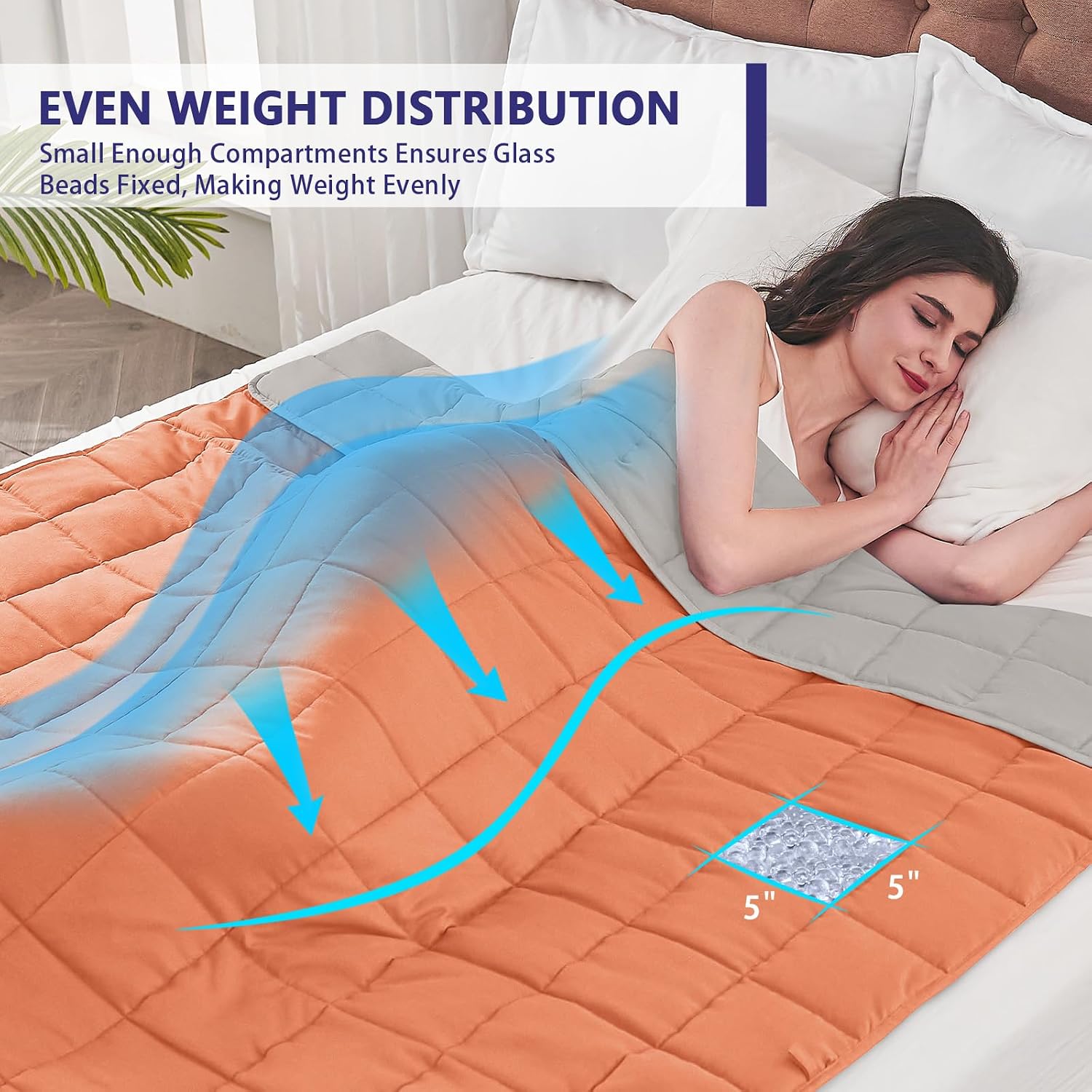 yescool Weighted Blanket for Adults 20lbs Queen Size, 60" x 80", Orange - Image 3