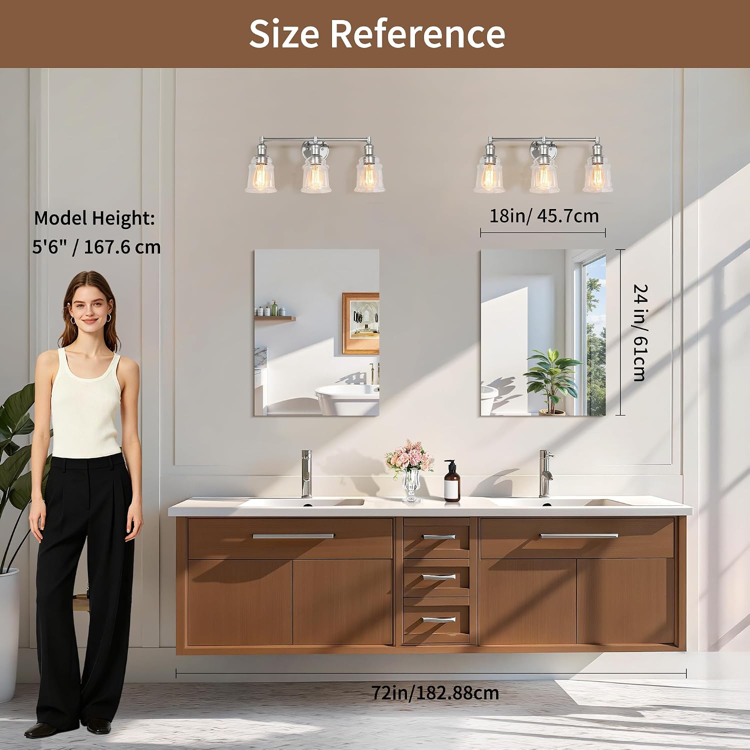 CILIBER 2-Pack 18x24 Inch Frameless Mirrors for Wall, Bathroom Vanity Mirrors with Polished Edge, Rectangle Mirror for Over Sink, Bedroom, Entryway, Horizontal or Vertical, 3mm Tempered Glass - Image 7