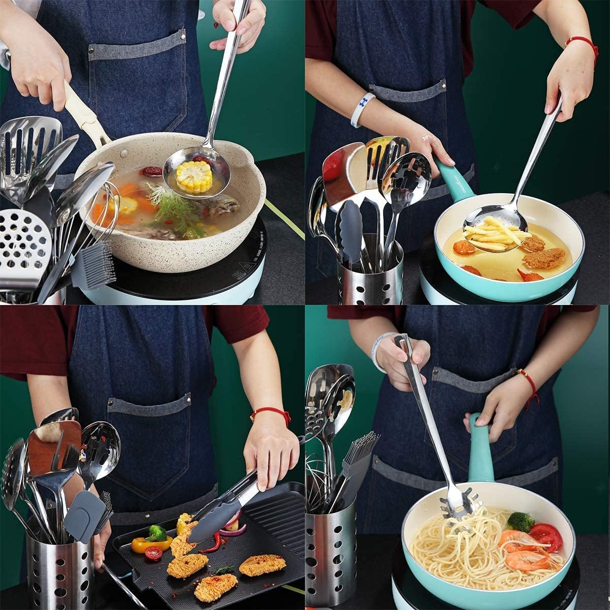 Stainless Steel Cooking Utensils Set, Berglander 13 Pieces Kitchen Utensils Set, Kitchen Tools Set With Utensil Holder Non-Stick And Heat Resistant,Dishwasher Safe, Easy to Clean (13 Packs) - Image 6