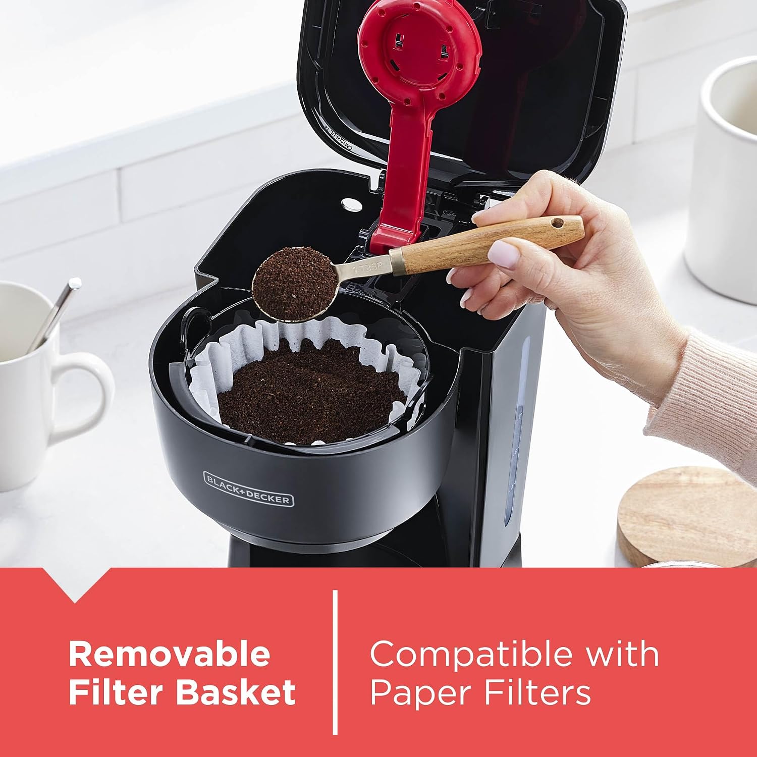 BLACK+DECKER 12-Cup Coffee Maker with Easy On/Off Switch, Easy Pour, Non-Drip Carafe with Removable Filter Basket, Vortex Technology, Black - Image 8