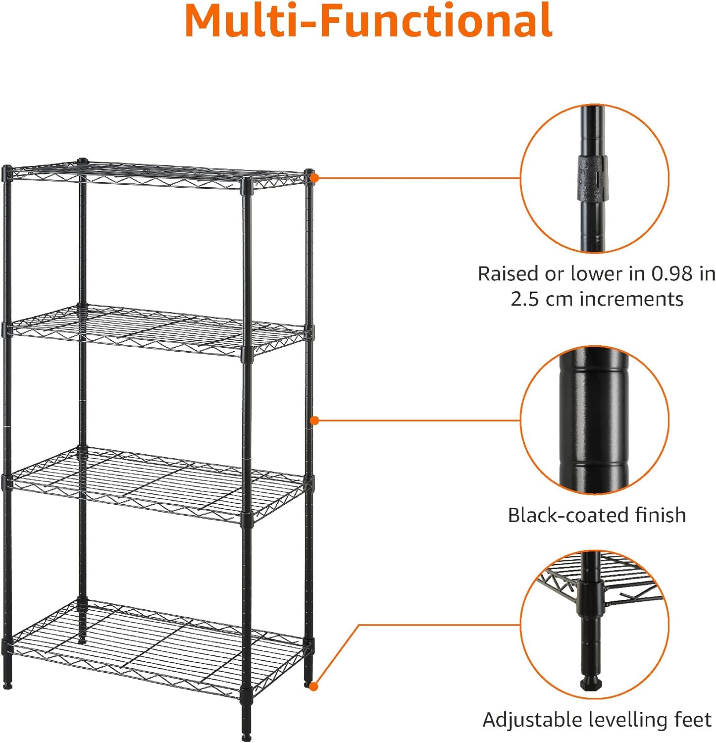 Amazon Basics 4-Shelf Steel Wire Storage Shelves for Garage, Adjustable Metal Shelving Unit, 200 lbs Per Shelf, 23.2" W x 48" H x 13.4" D, Black - Image 5