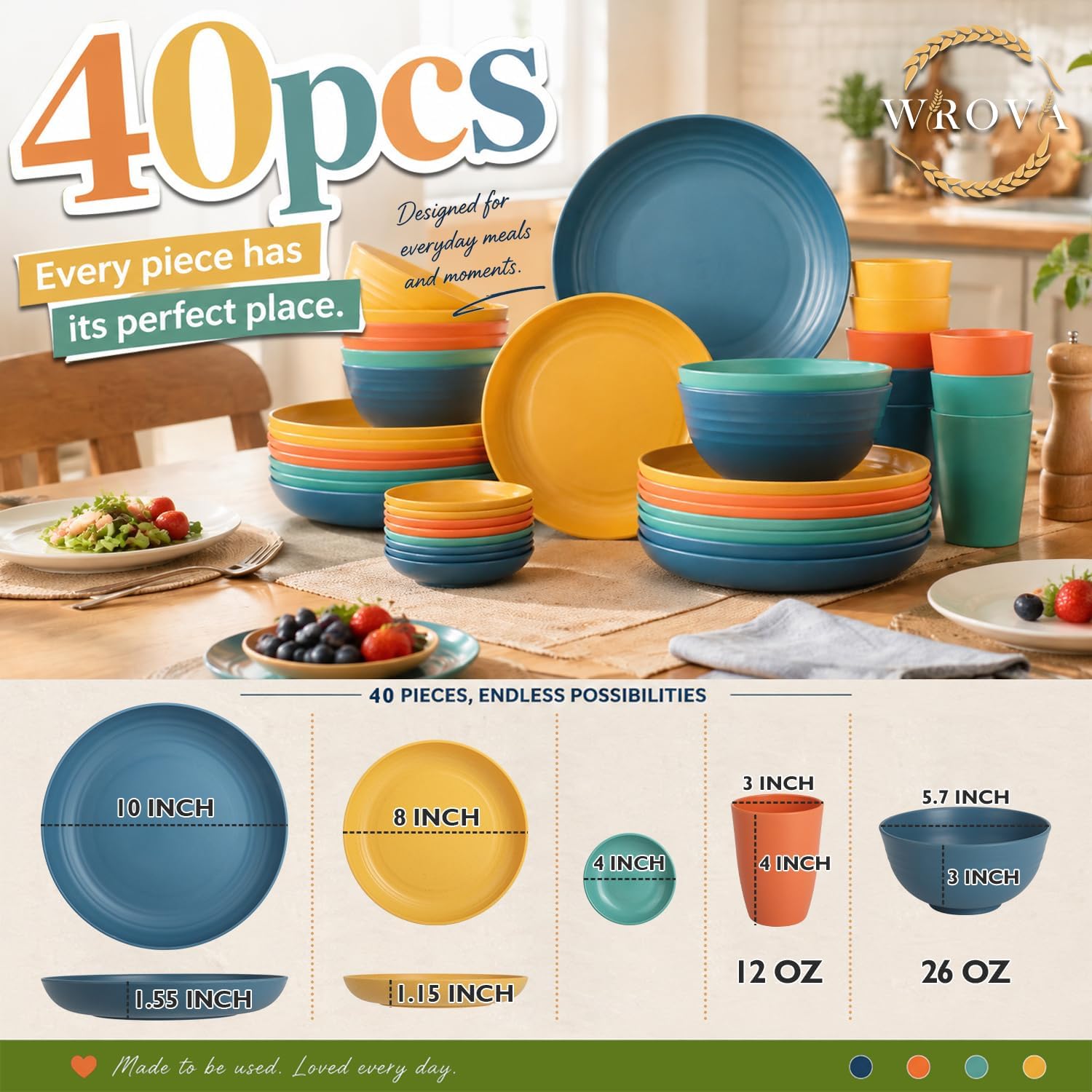 Wrova Plates and Bowls Sets, Wheat Straw Dinnerware Sets,Dishes Set for 8 - Image 2