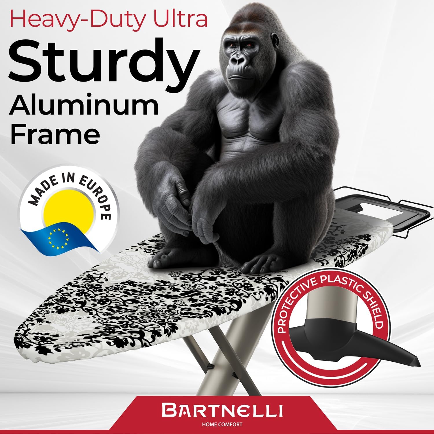 Bartnelli Pro Luxury Ironing Board - Extra Wide 51x19 Ironing Surface, Ultra-Premium Aluminum Build, Includes Steam Iron Rest, Adjustable Height, Foldable, European Made - Image 4