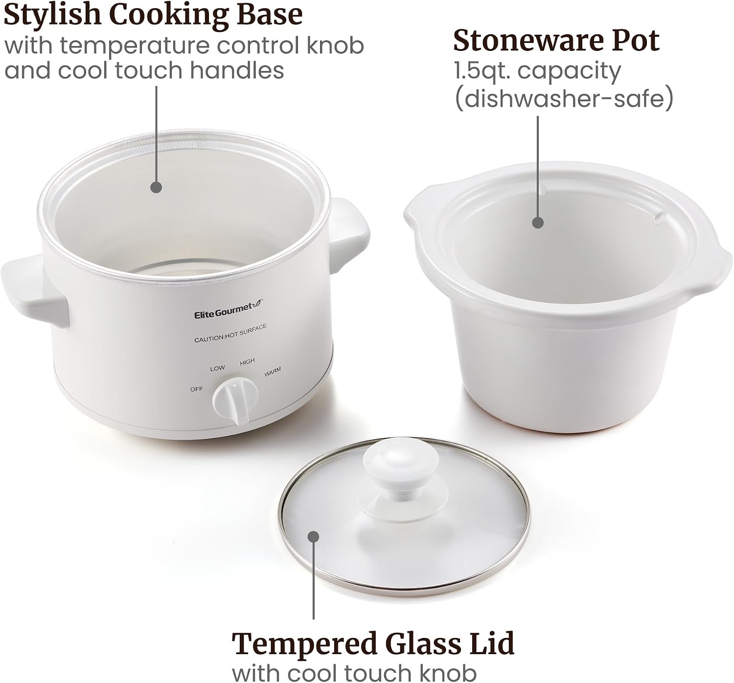 Elite Gourmet MST-250XW Electric Ceramic Slow Cooker, Adjustable Temp - Image 6