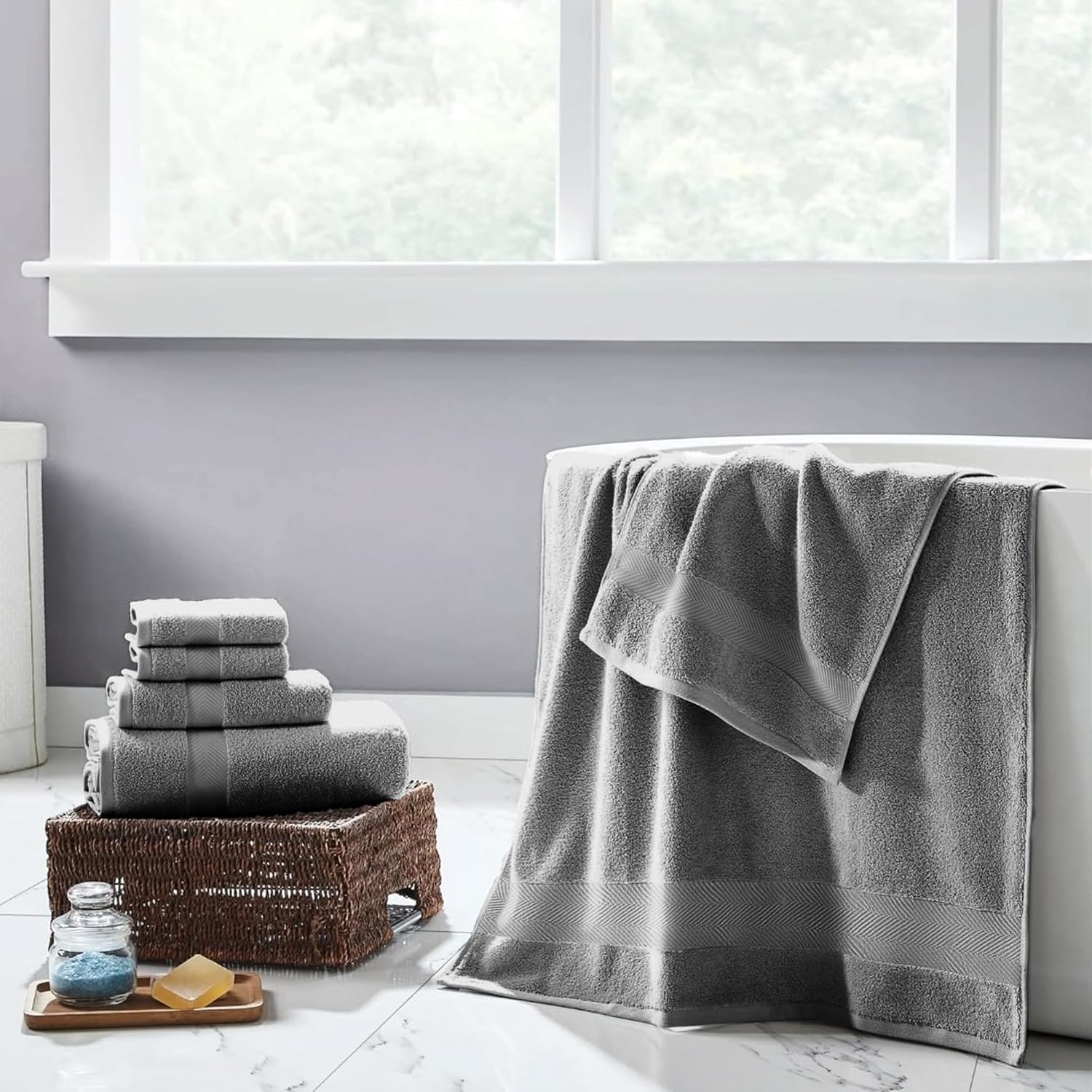 Viscose from Bamboo Bath Towels Set of 6 - Extra Plush 700 GSM Quick Dry Cotton Blend for Luxury Bathroom Comfort - Super Soft, Large, Absorbent - Graphite - Image 8