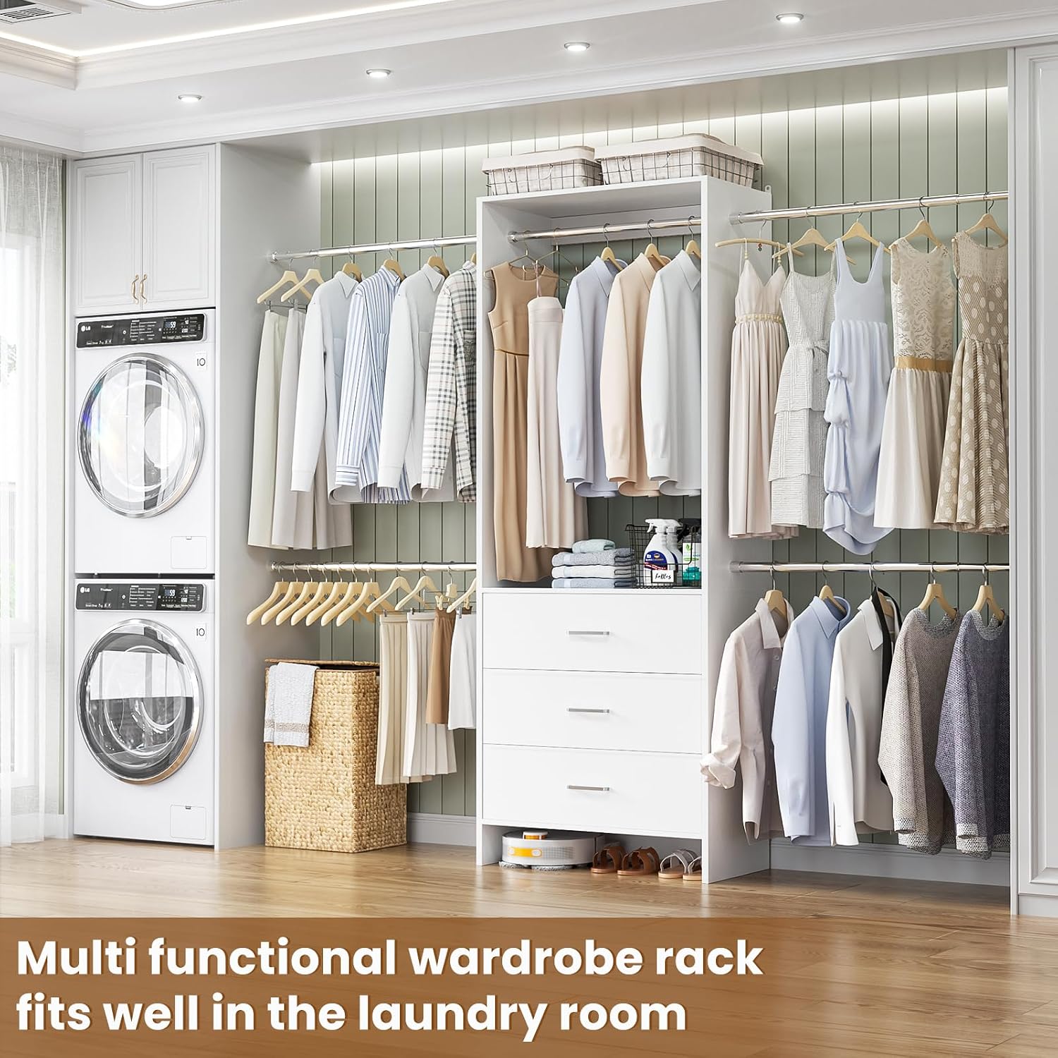 Aheaplus Closet System, 4.2-9Ft Closet Organizer with with 4 Rods, White - Image 6
