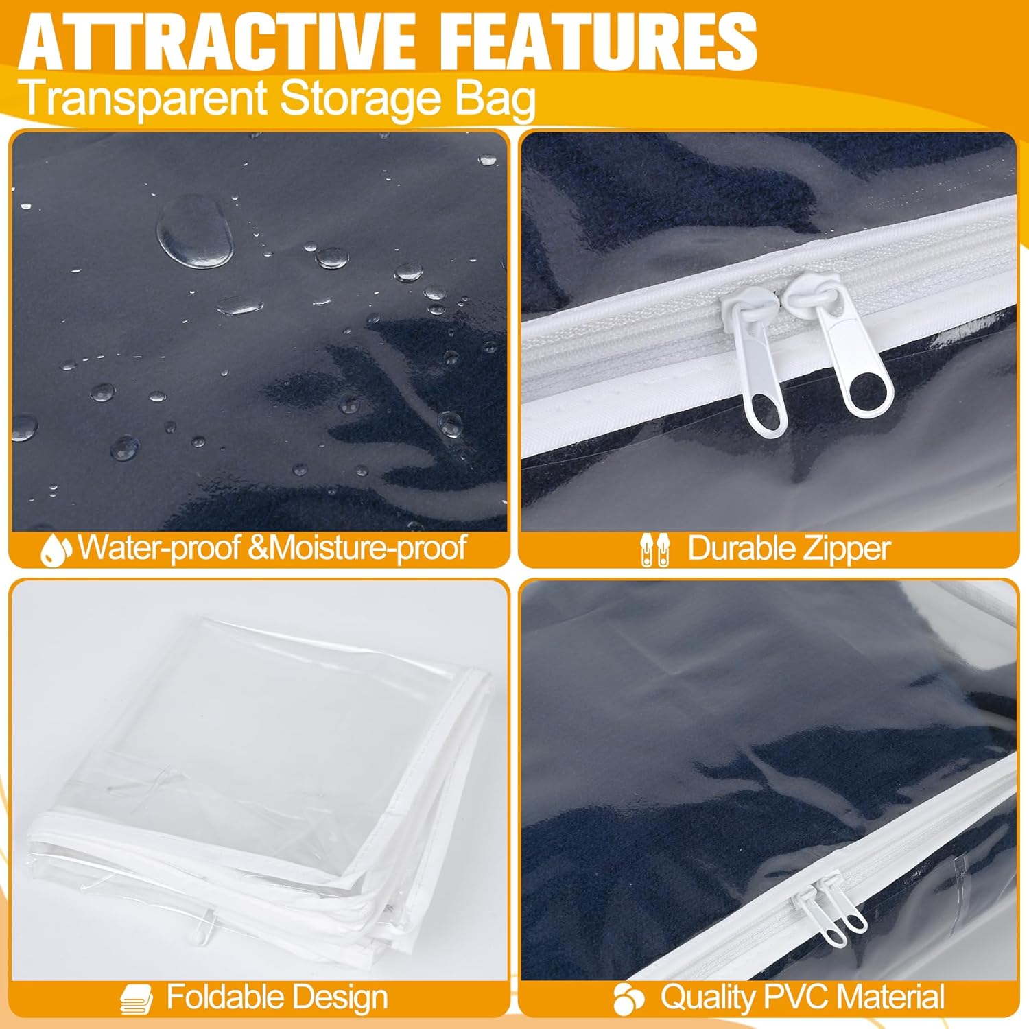 Plastic Storage Bags with Easy-Glide Zipper, Pack of 6, Durable Clear Vinyl Zippered Storage Bags for Clothes Sweaters Comforters Blankets Sheets Bedding (10.5 x 10.5 x 2.5 Inch, Transparent White) - Image 5