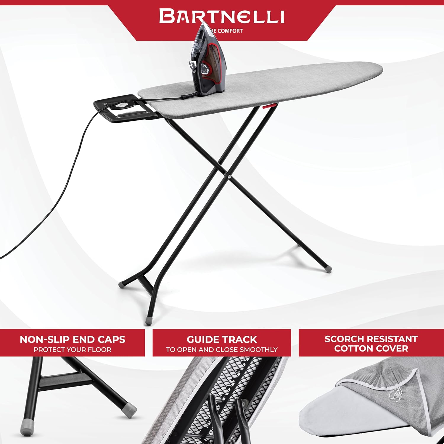 Bartnelli Extreme Stability Ironing Board & Iron Rest 43x13 Iron Surface - Image 3