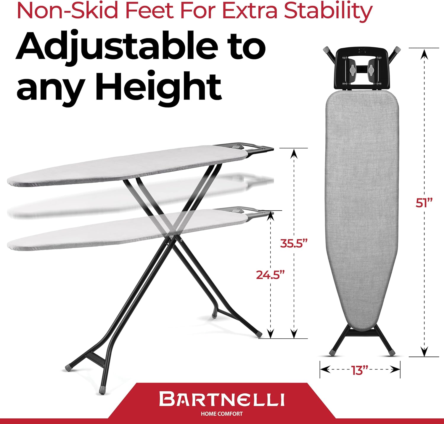 Bartnelli Extreme Stability Ironing Board & Iron Rest 43x13 Iron Surface - Image 7