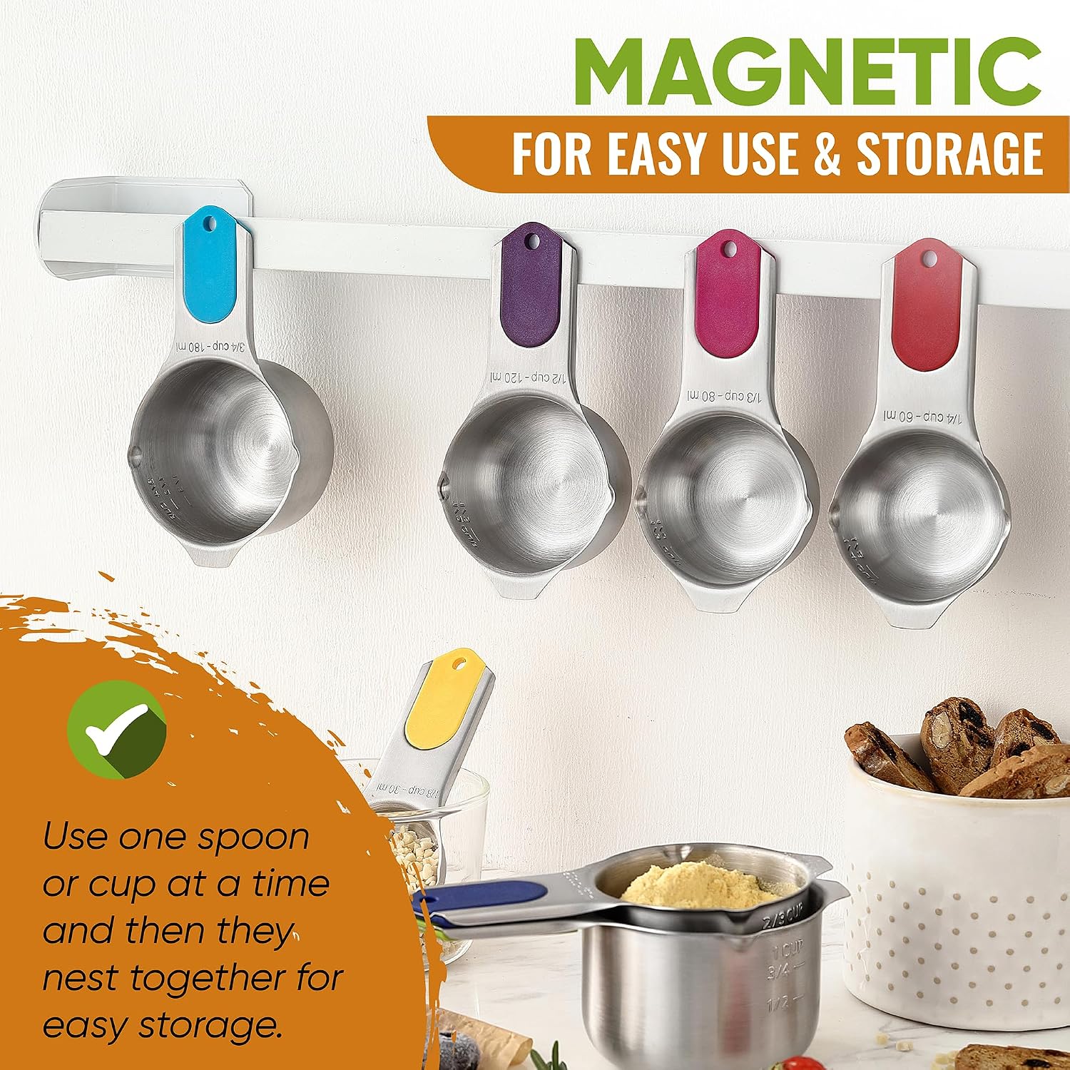 Spring Chef 15 Magnetic Measuring Cups & Spoons Set w/Levelers, Multicolor - Image 4