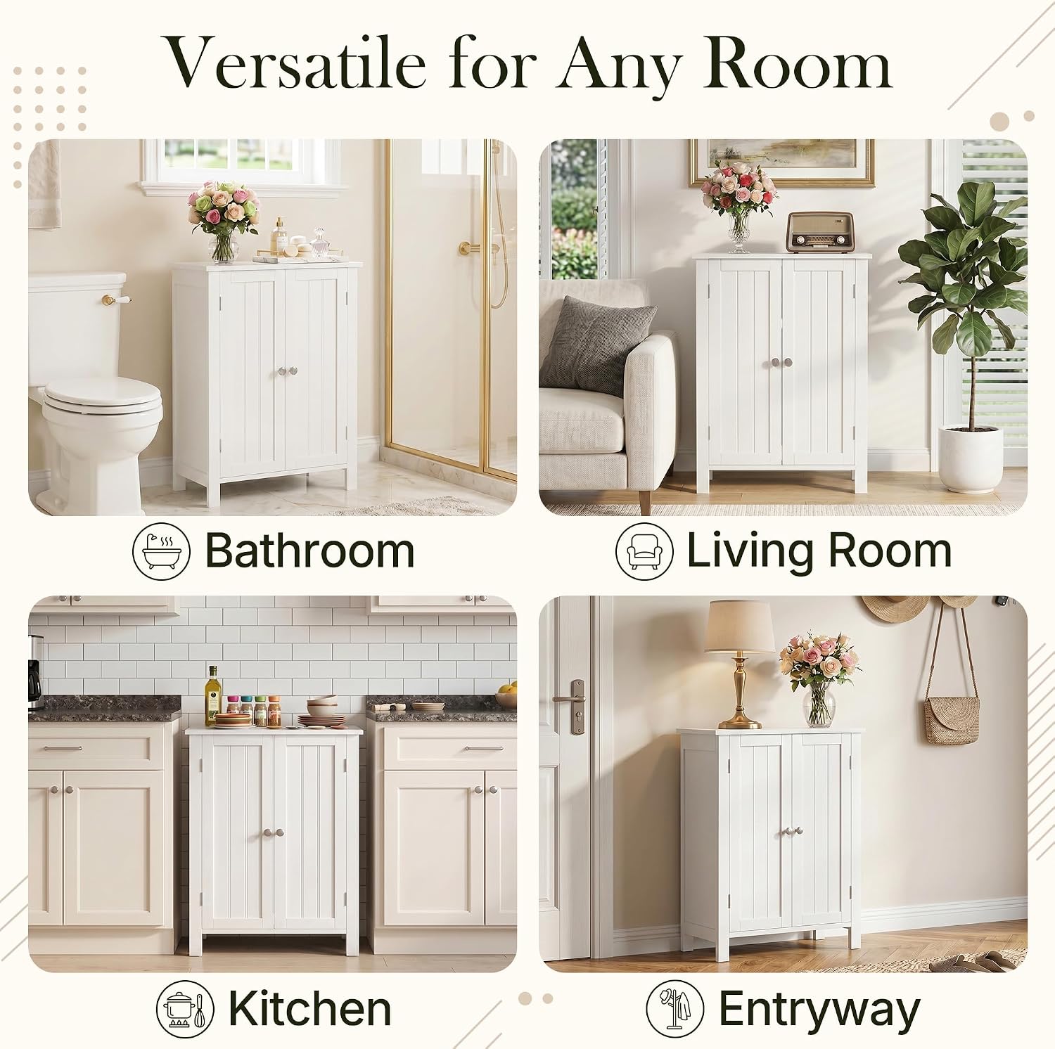SUPER DEAL Modern Bathroom Floor Storage Cabinet with Adjustable Shelf and Double Door Rust Proof, Living Room Modern Home Furniture Storage Organizer Cabinet - Image 9