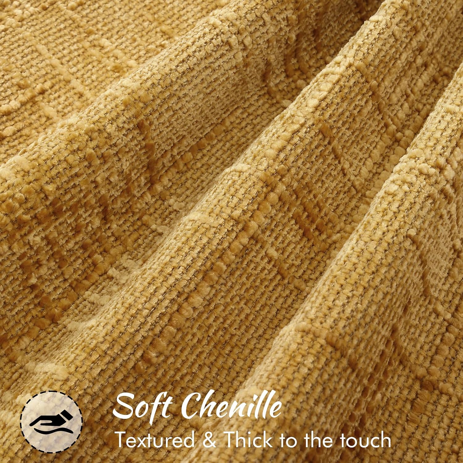 decorUhome Chenille Fall Throw Pillow Covers 16x16 Set of 2, Mustard Yellow - Image 2