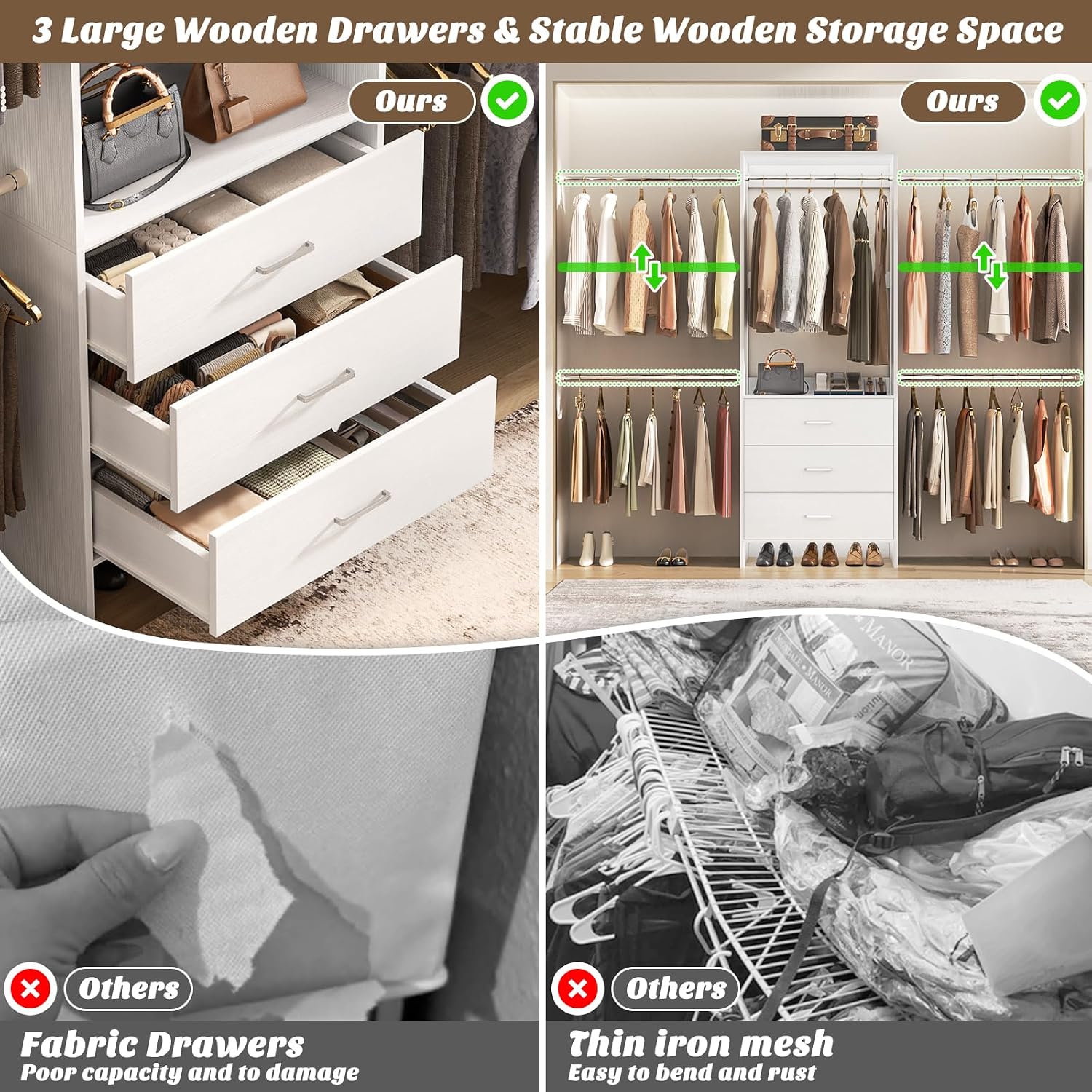 Aheaplus Closet System, 4.2-9Ft Closet Organizer with with 4 Rods, White - Image 4