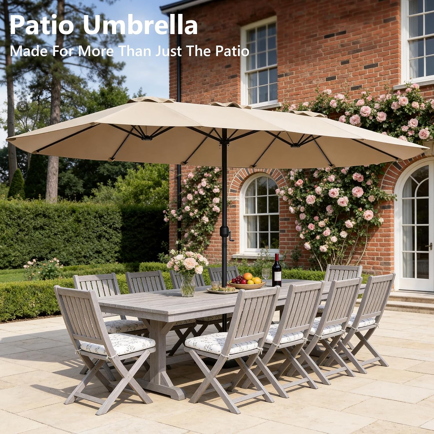 15FT Patio Umbrella, Double-Sided Outdoor Umbrella with base included, Large Standing Umbrella with Crank Handle & Ventilation, Rectangular patio umbrella for Pool, Backyard, Deck, Lawn & Beach - Image 7