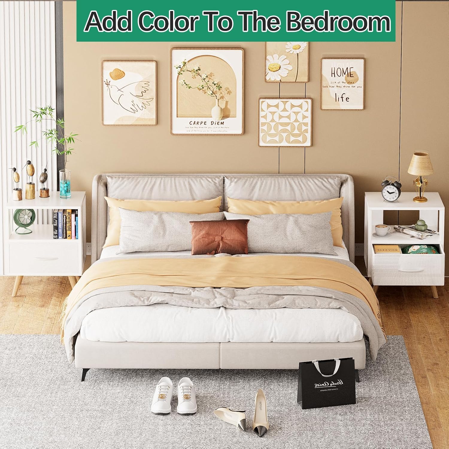 Aenuert Night Stand, White Kids Nightstand with Drawer, Nursery Side Table with Open Storage, 2-Tier Modern End Table, Bedside Table for Small Space, Living Room, Bedroom - Image 7