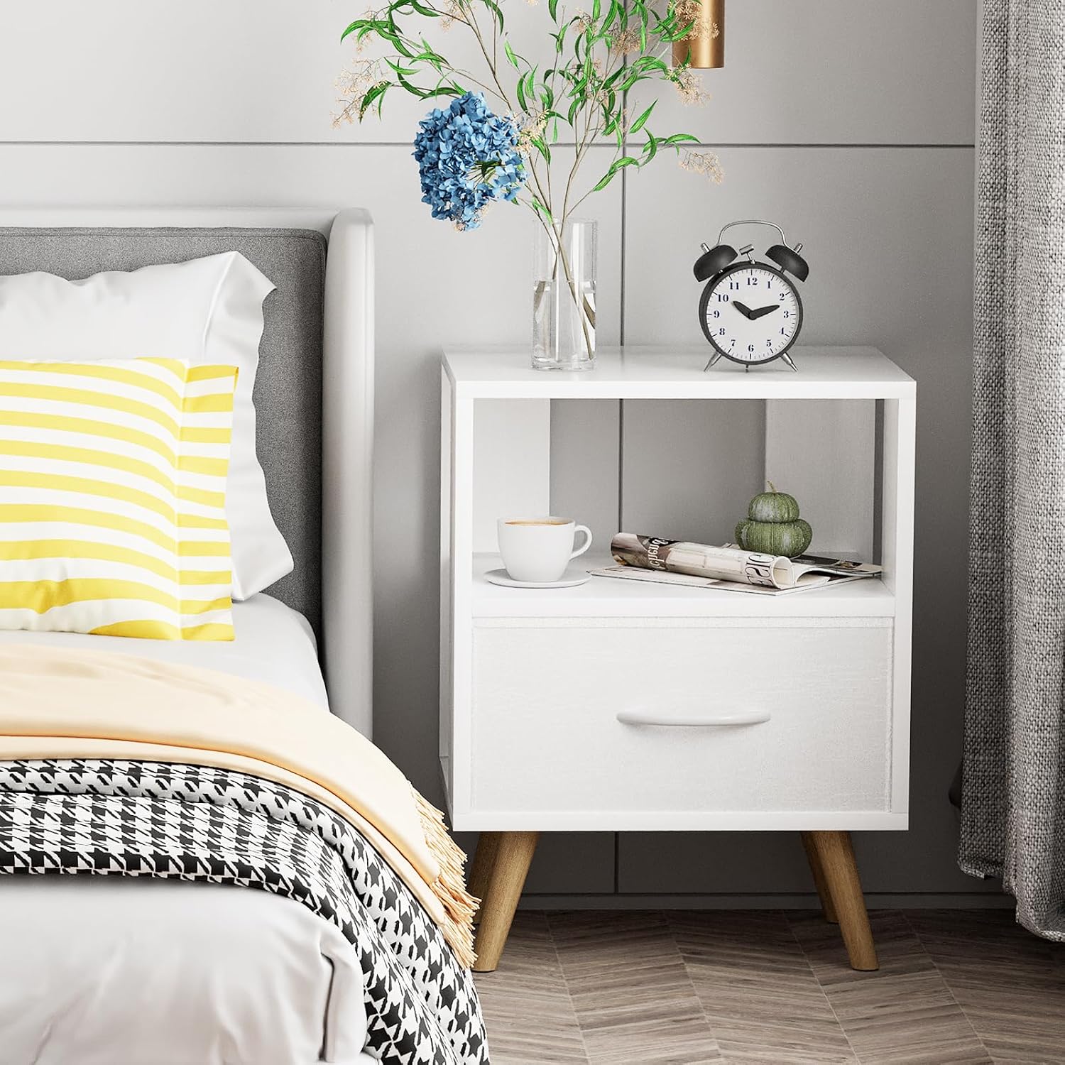 Aenuert Night Stand, White Kids Nightstand with Drawer, Nursery Side Table with Open Storage, 2-Tier Modern End Table, Bedside Table for Small Space, Living Room, Bedroom - Image 8