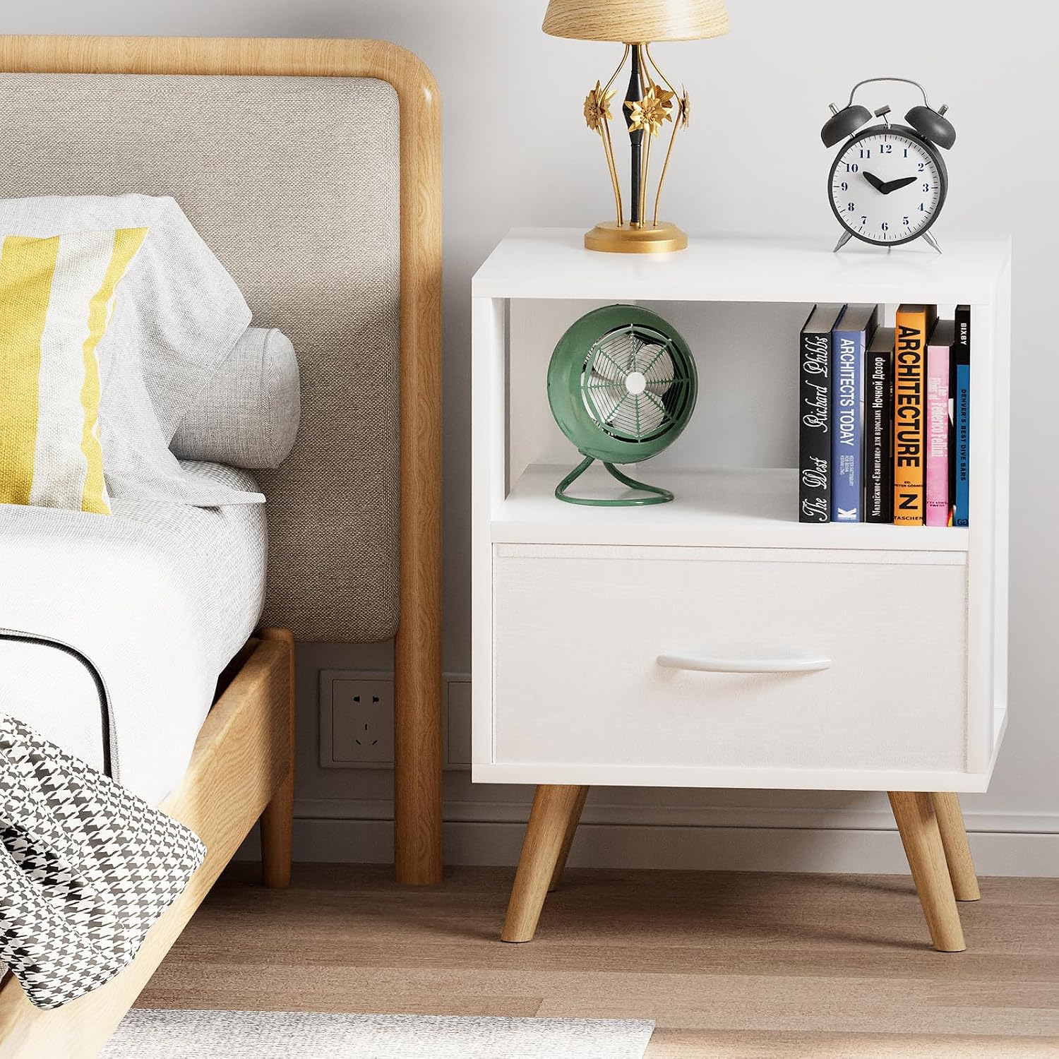 Aenuert Night Stand, White Kids Nightstand with Drawer, Nursery Side Table with Open Storage, 2-Tier Modern End Table, Bedside Table for Small Space, Living Room, Bedroom - Image 4