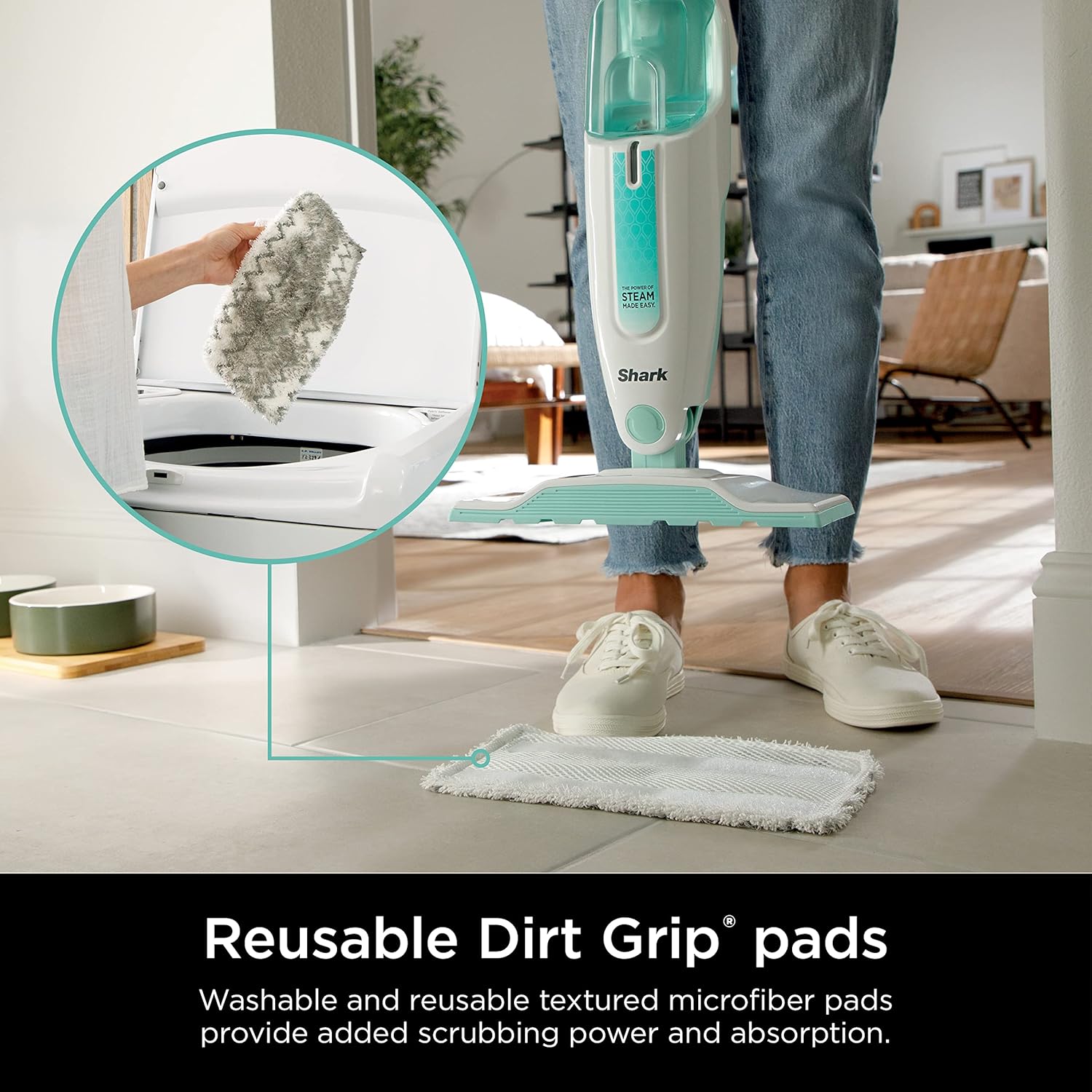 Shark Steam Mop for Sealed Hard Floors with 2 Dirt Grip Pads, White, S1000 - Image 6