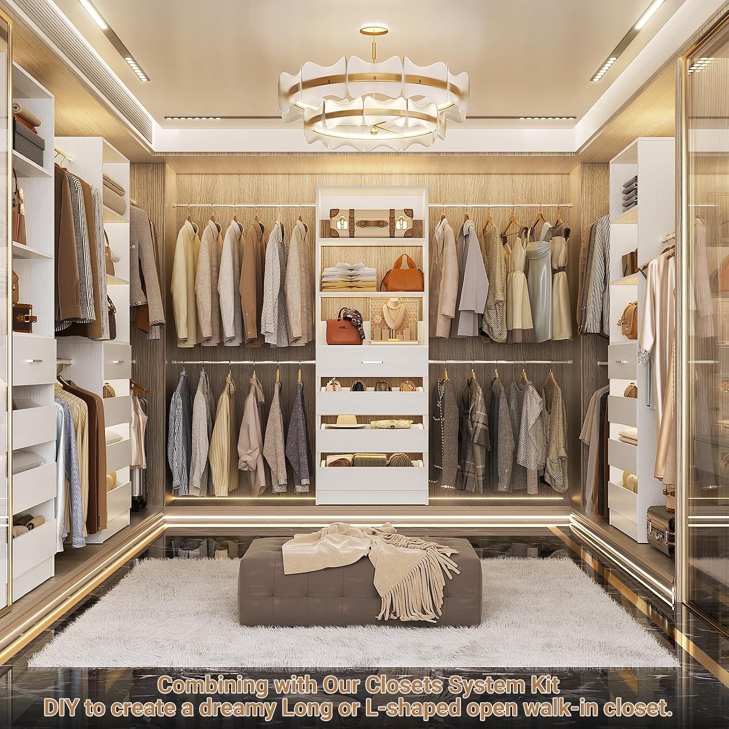 Aheaplus Closet System, 4-9Ft Closet Organizer with 4 Wooden Drawers, White - Image 5