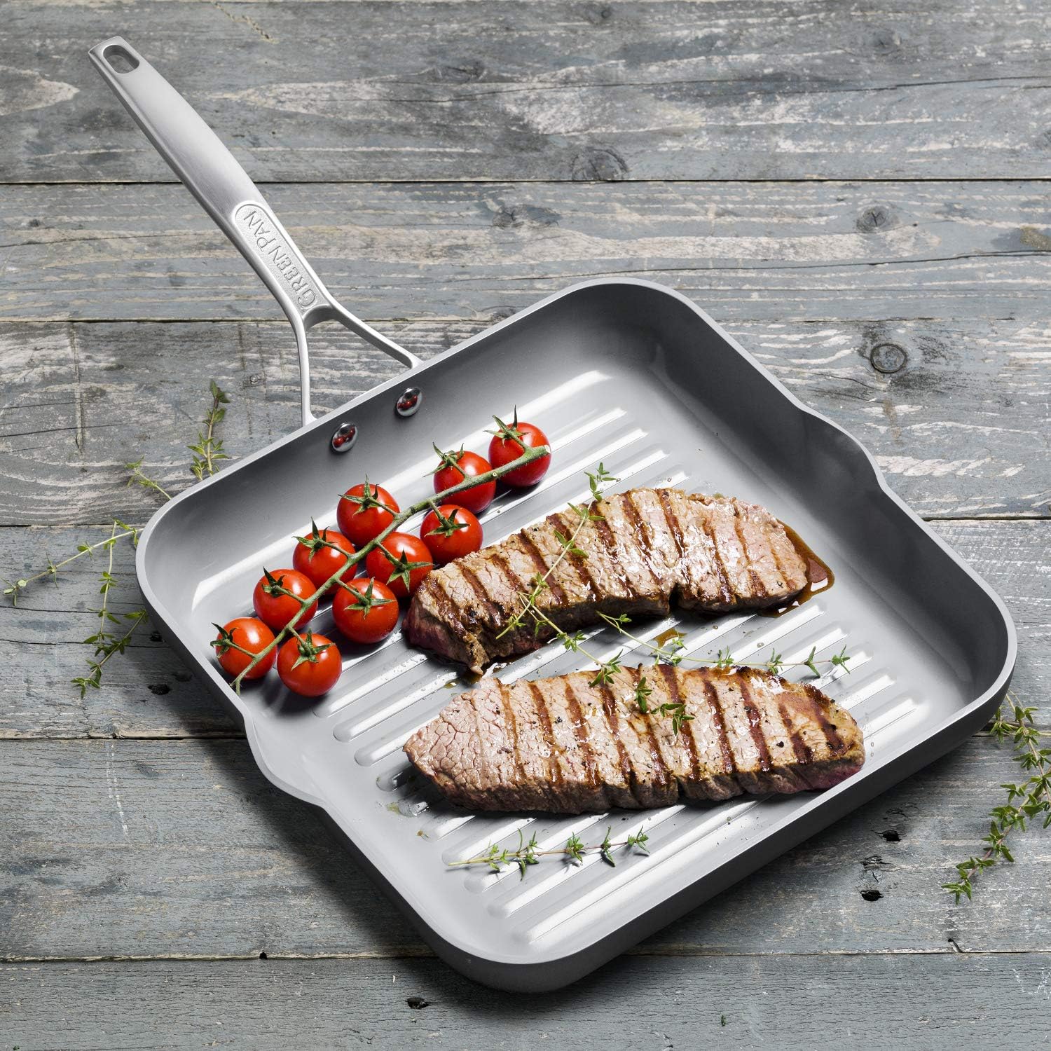 GreenPan Paris Pro Hard Anodized Healthy Ceramic Nonstick, 11" Square Grill Pan, PFAS-Free, Dishwasher Safe, Grey - Image 2