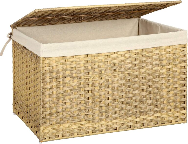 SONGMICS Woven Storage Basket with Lid, 42.3 Gallon (160L), Foldable