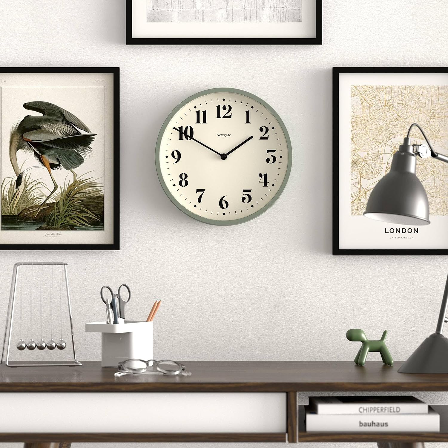 NEWGATE® Number Four Theatre wall Clock | Modern Round Clock | 12" | Asparagus Green | Decorative Numbers | Ideal for Kitchen, Living Room or Office - Image 2