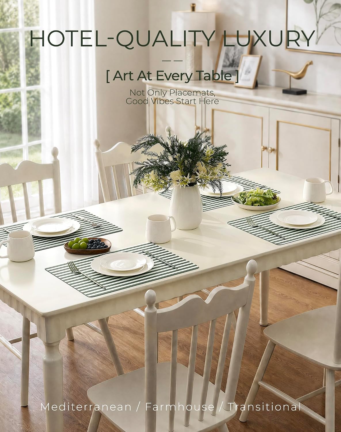 Leetaltree Striped Faux Leather Placemats Set of 6, Green - Image 4