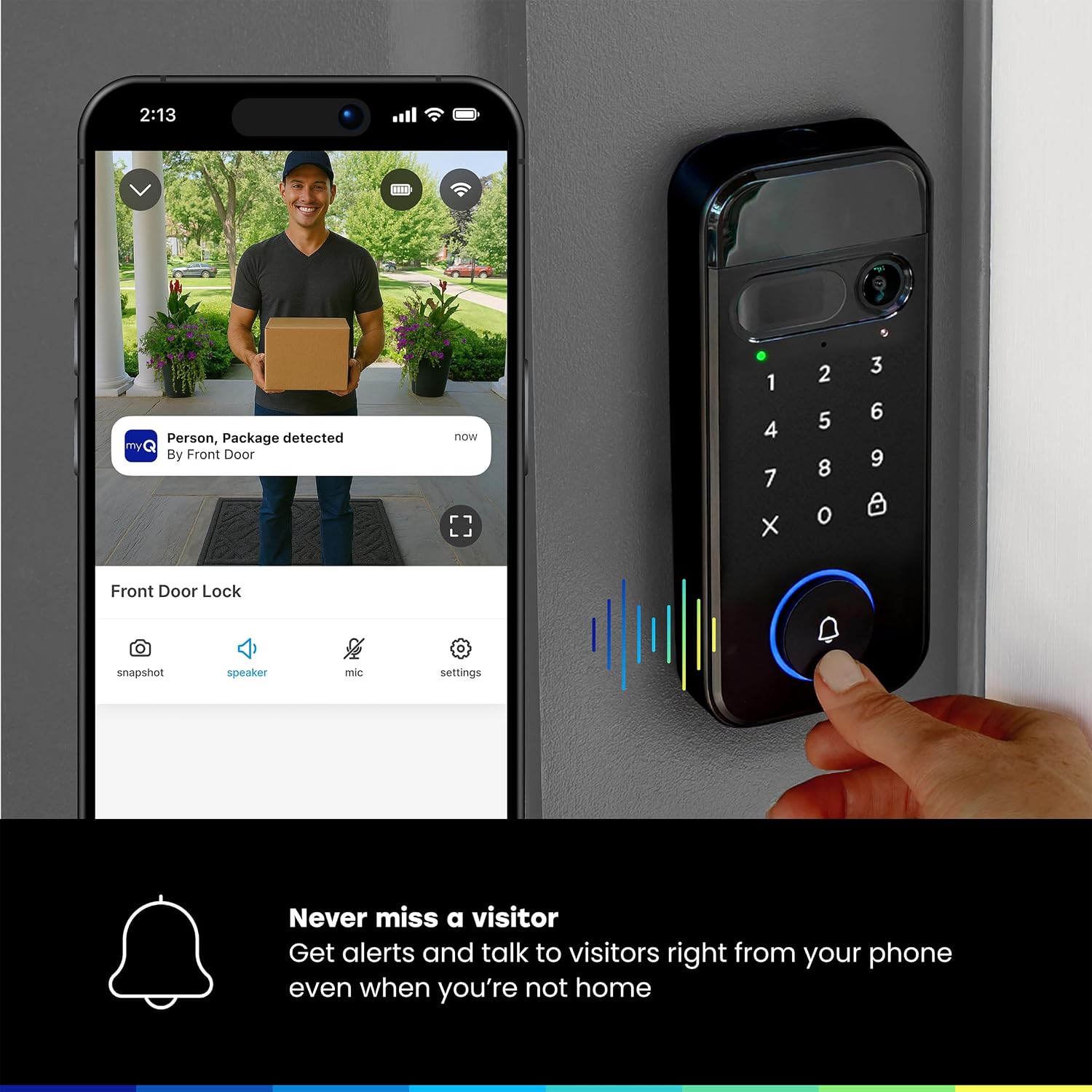 myQ Secure View™ 3-in-1 Smart Lock Deadbolt + myQ Chime + Extra Battery, Keyless Entry Lock, 2K HDR Doorbell Camera, Face, Fingerprint & PIN Access, App Control, Color Night Vision & Two-Way Audio - Image 8