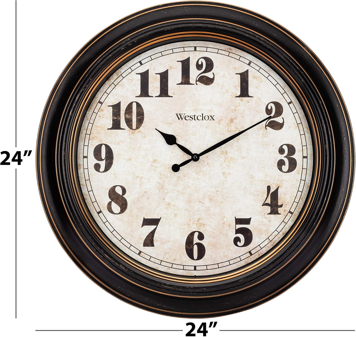Westclox Traditional Large Wall Clock – Battery-Operated 24-Inch Vintage Distressed Dial, Metal Hands, Glass Lens, Quartz Accuracy (Black-Brown, 24-Inch) - Image 5