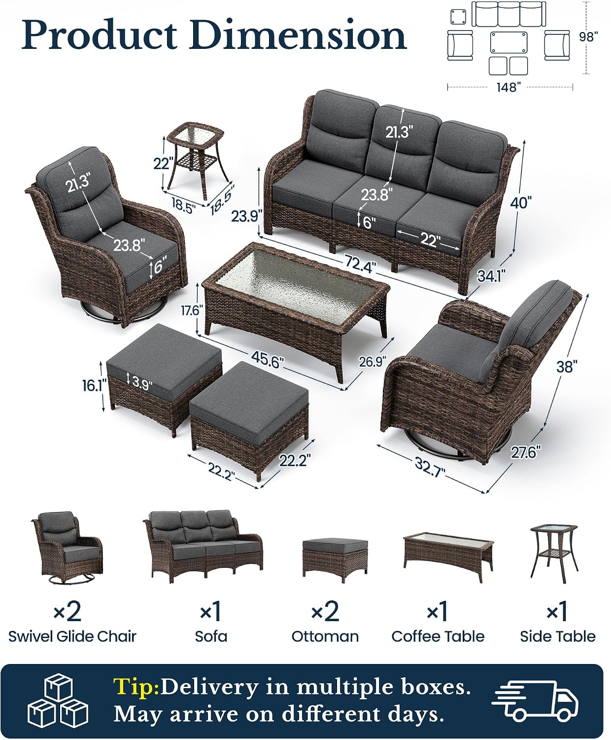 HILLGA Luxury Outdoor Patio Furniture Set with 6-Inch Thick Cushions - Image 2