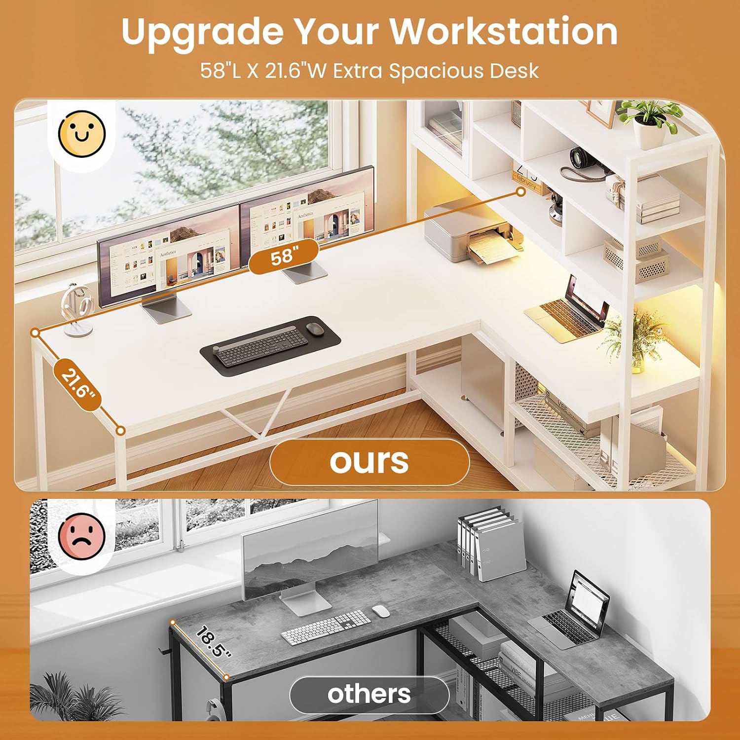 SEDETA L Shaped Computer Desk with Storage Shelves and Bookshelf, White - Image 5