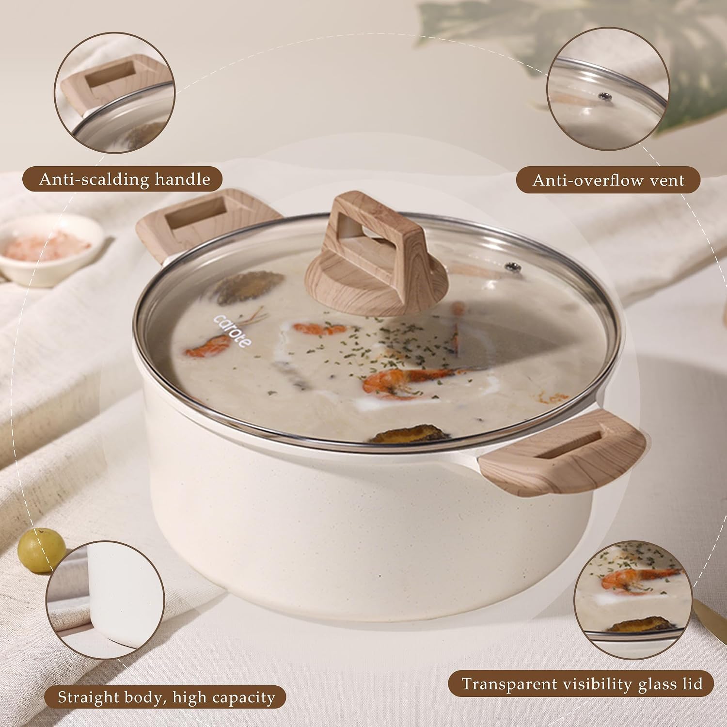 CAROTE Nonstick Stock Pot with Lid, 8 Quart White Granite - Image 6