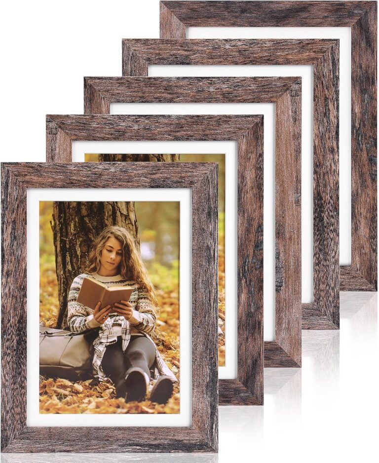 Fixwal 5x7 Picture Frames Set of 5 with Tempered Glass, MDF, Rustic Brown