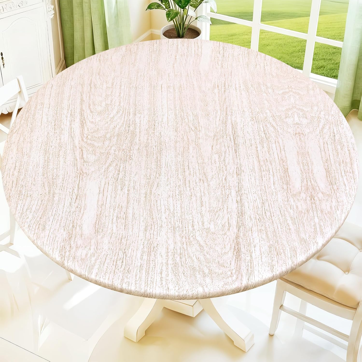 Moosfor Printed Spandex Round Tablecloth Fitted Table Cloth for 45-56 Table