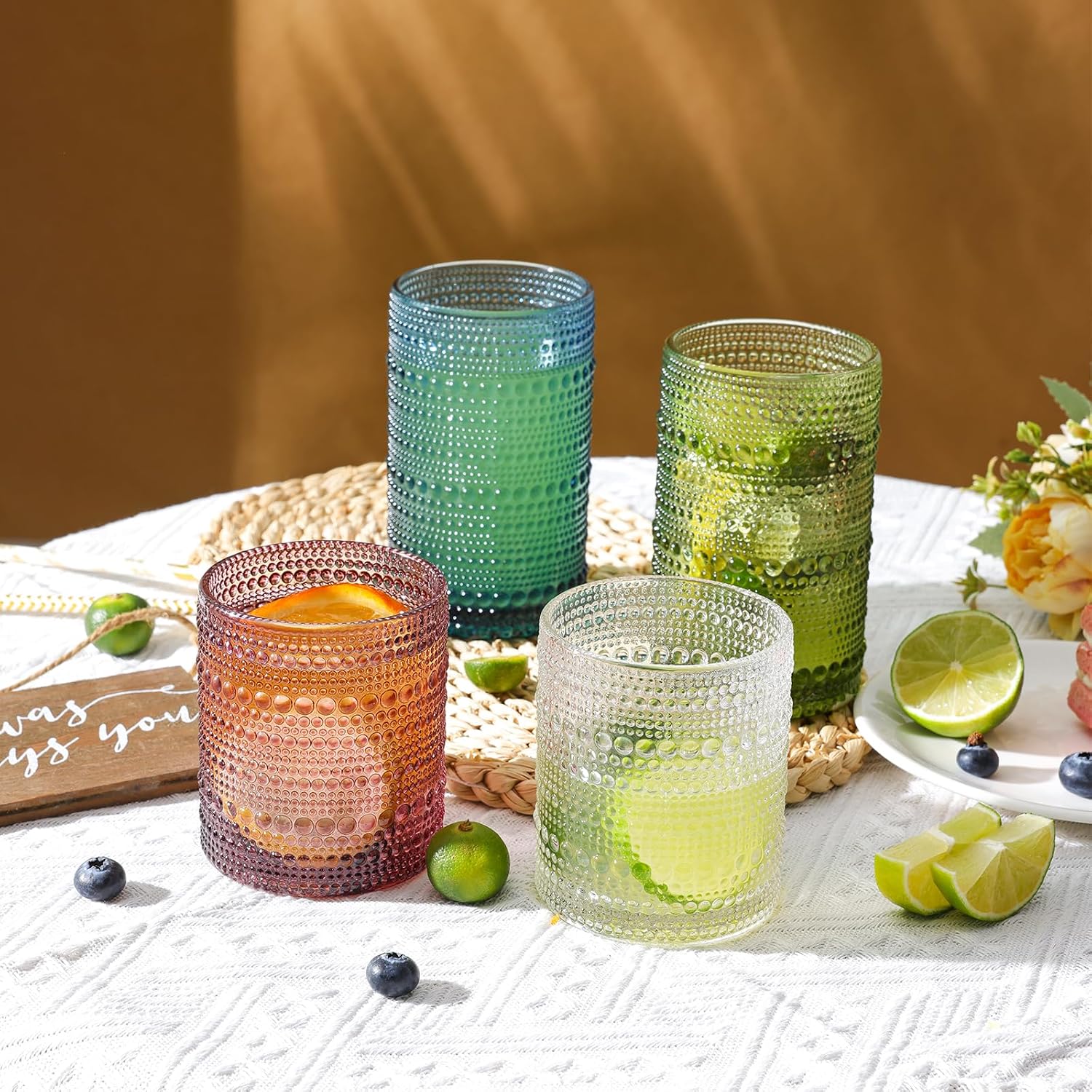 Moretoes Colored Hobnail Drinking Glasses Set of 12 Vintage Glass Cups - Image 2