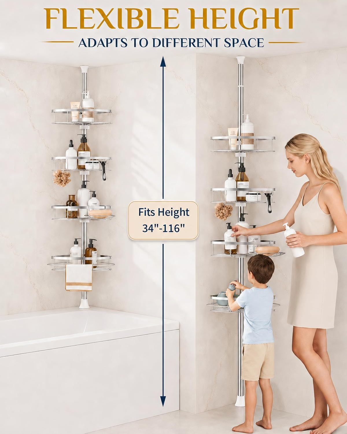 SEIRIONE Rustproof Corner Shower Caddy Tension Pole for Bathroom Organizers - Image 3