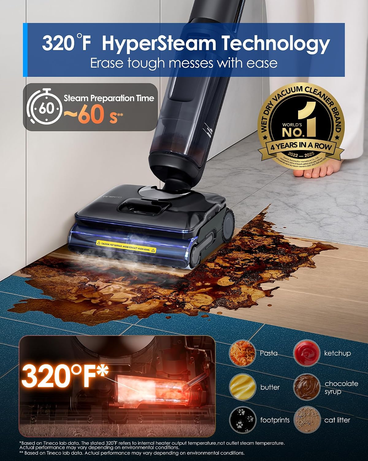 Tineco Floor One S7 Stretch Steam Cordless Wet Dry Vacuum Steam Mop All-in-One, 320℉ HyperSteam, 180° Lay-Flat, Anti-Tangle Design, FlashDry Self-Cleaning, Up to 75 Min Runtime - Image 2