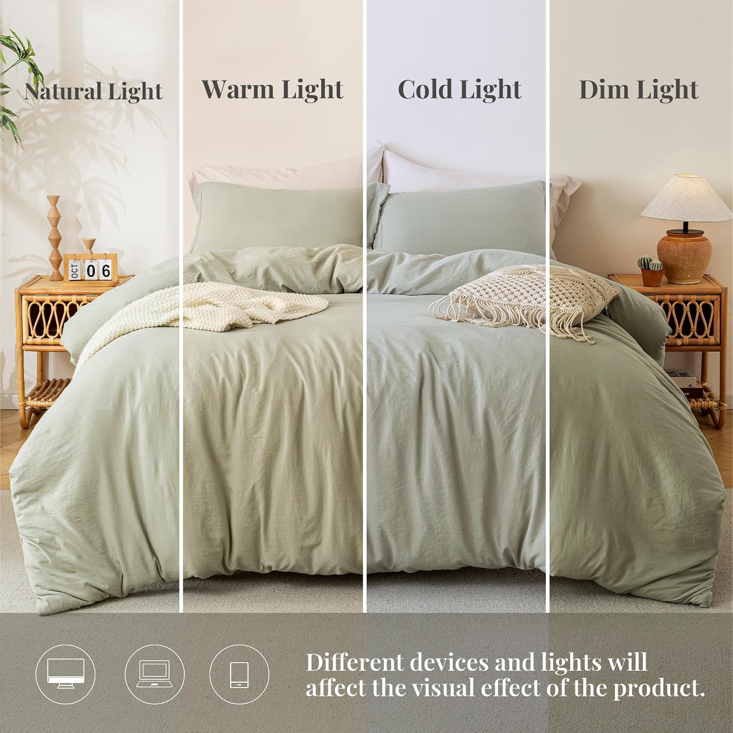 MILDLY Duvet Cover Queen Ultra Soft Comforter Cover Set 3pcs, Mist Sage - Image 4