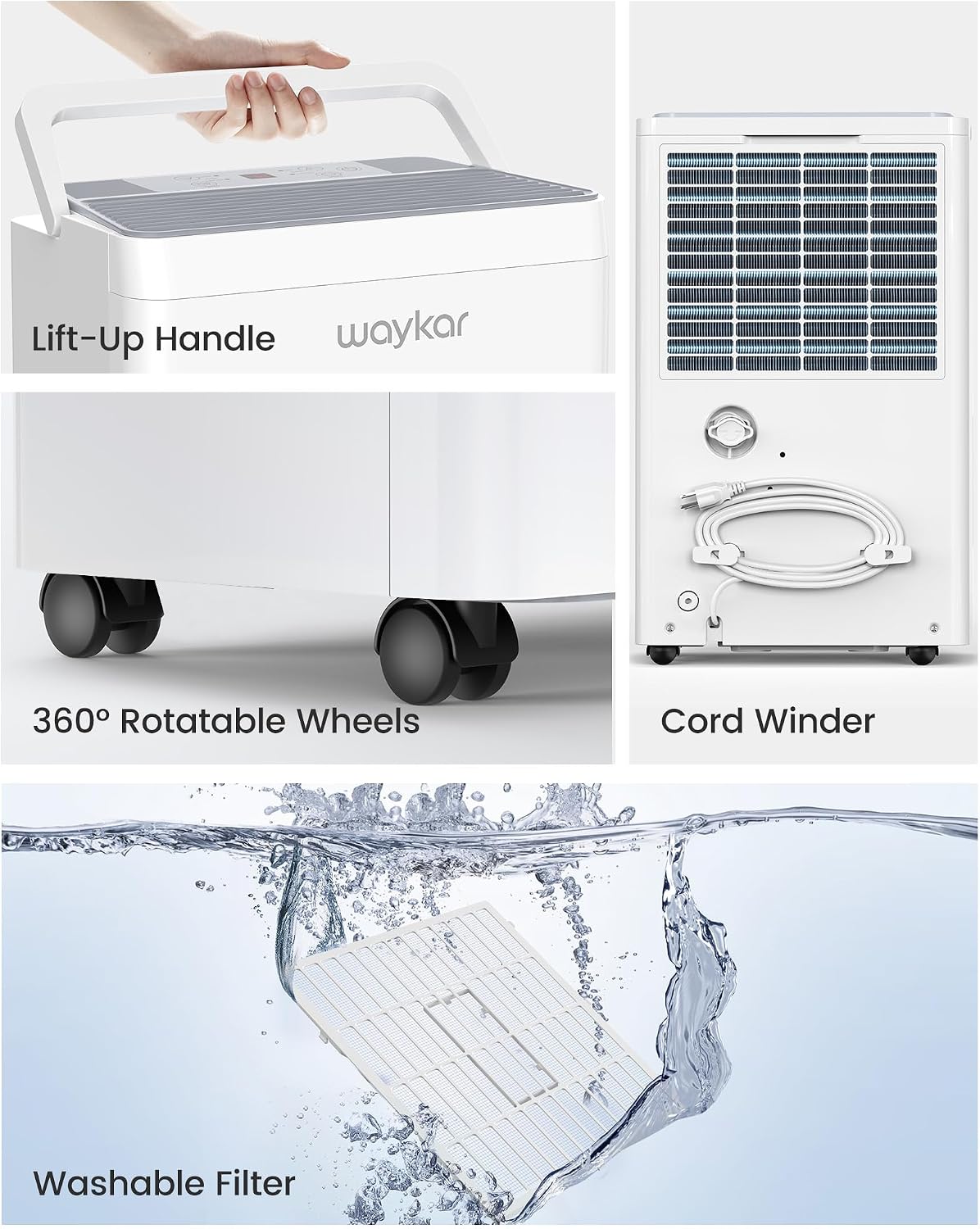 Waykar 150 Pint 2025 Energy Star Dehumidifier with Pump for Large Rooms up to 7,000 Sq. Ft. for Home, Basement, Commercial, Industrial, with Drain Hose & Tank, Auto Defrost, Smart Auto Comfort Mode - Image 8